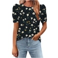thumbnail image 1 of Tops de Algodón de las Mujeres con Cuello Tripulación Plisado Manga Corta Suéter Suelto, Top de Impresión Casual para el Hogar Y el Uso Diario, 1 of 7