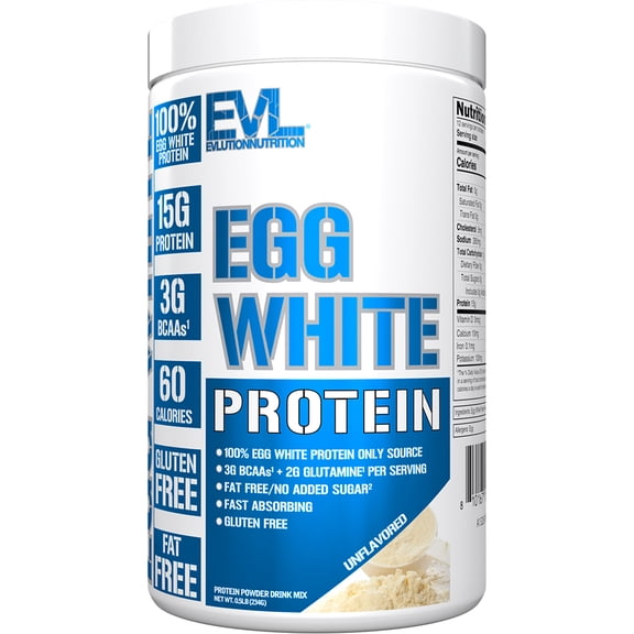 EVL Egg White Protein Powder, Unflavored, 15g Protein, Fat Free, No Added Sugar, Gluten Free, 0.5 lb