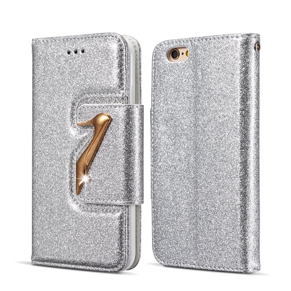 iPhone 6S Case Wallet, iPhone 6 Case, Allytech Glitter Bling Classy Leather Cover Folio Flip Credit Card Holder Wristlet Shockproof Protective Phone Case for Apple iPhone 6 6S (Silver)