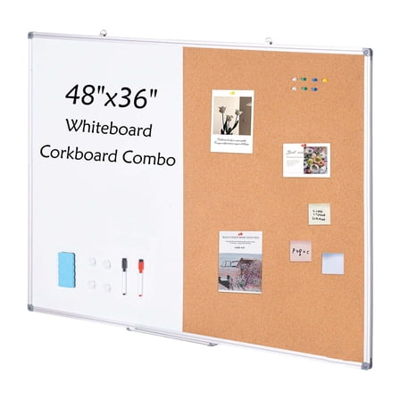 Whiteboard Cork Board Combo 48x36, Combination Board with Aluminum Frame for Home School Office - Dry Erase & Bulletin Board