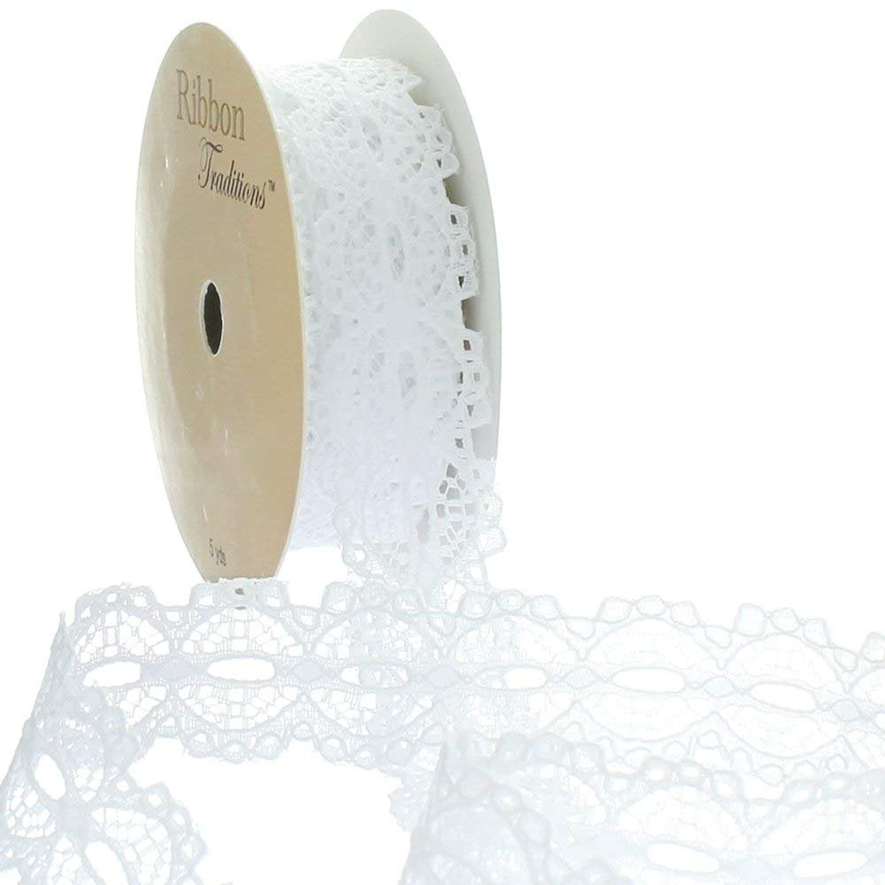 10 Wholesale 2 50 yard white poly lace trim with satin ribbon 1 1/4" L10-7 
