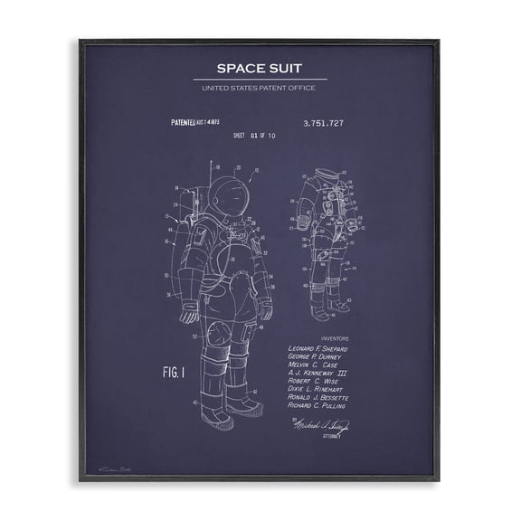 Stupell Industries Contemporary Space Suit Blueprint Black Framed Giclee Art, 11 x 14, by Susan Ball