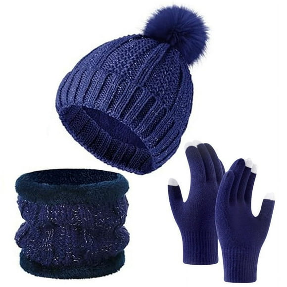 COM1950s Hat and Gloves, Gloves for Winter, European and Winter Knitted Warm Gloves Hats Scarves Three Piece Set with Thick Velvet and Hat, Warm Winter Gloves, Hats and Gloves