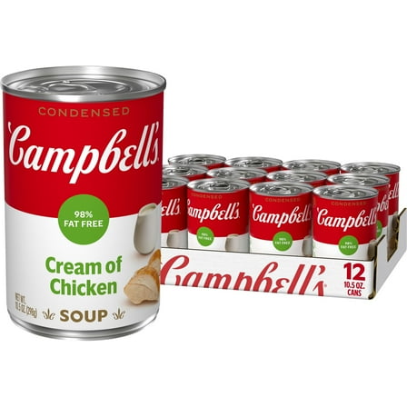 (12 pack) Campbell's Condensed 98% Fat Free Cream of Chicken Soup, 10.5 oz Can