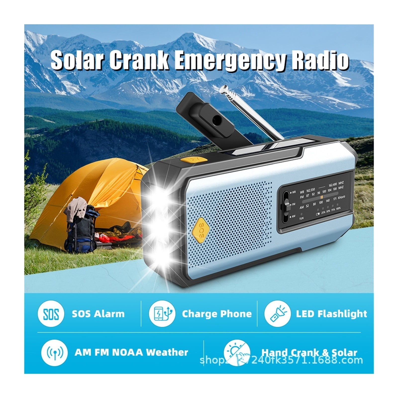 Multifunctional Radio Hand Crank Solar USB Charging FM AM WB 2000mAh Weather Radio Emergency LED Flashlight Torch Power Bank