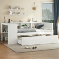 thumbnail image 2 of Twin Size Daybed with Trundle and Desk, Wood Corner Day Bed Frame with 3 Drawers and Bookcase Headboard for Kids Teens, White, 2 of 9