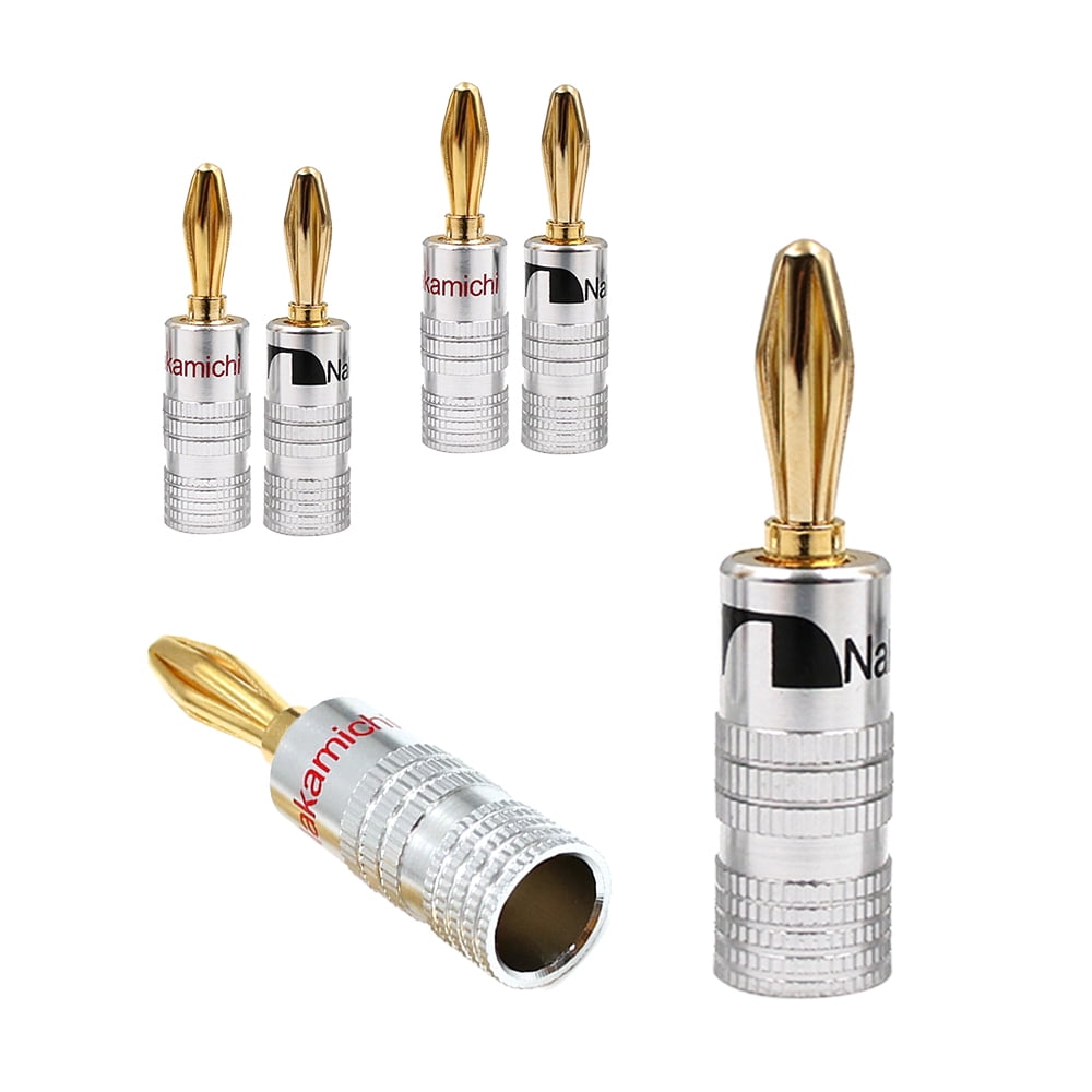24K Gold Banana Plugs Audio Jack Connectors Dual Screw Lock Jack