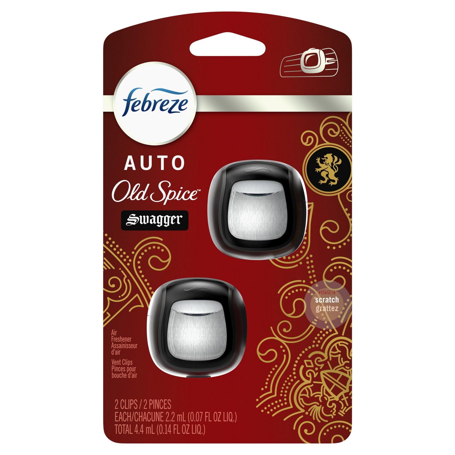 Febreze AUTO Air Freshener Vent Clip Old Spice Swagger Scent, Car Vent Clip