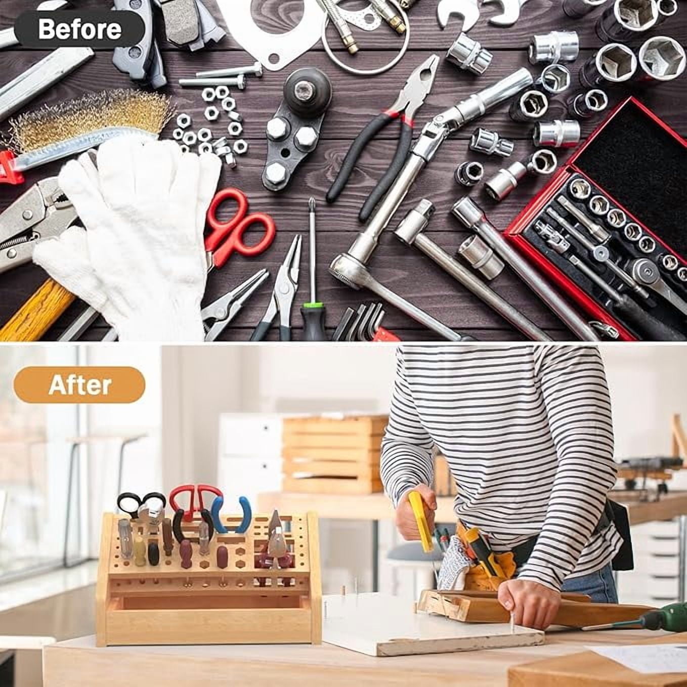 Bamboo Screwdriver Organizer Desktop Hand Tool Holder and Repair Tool Storage Stand Box