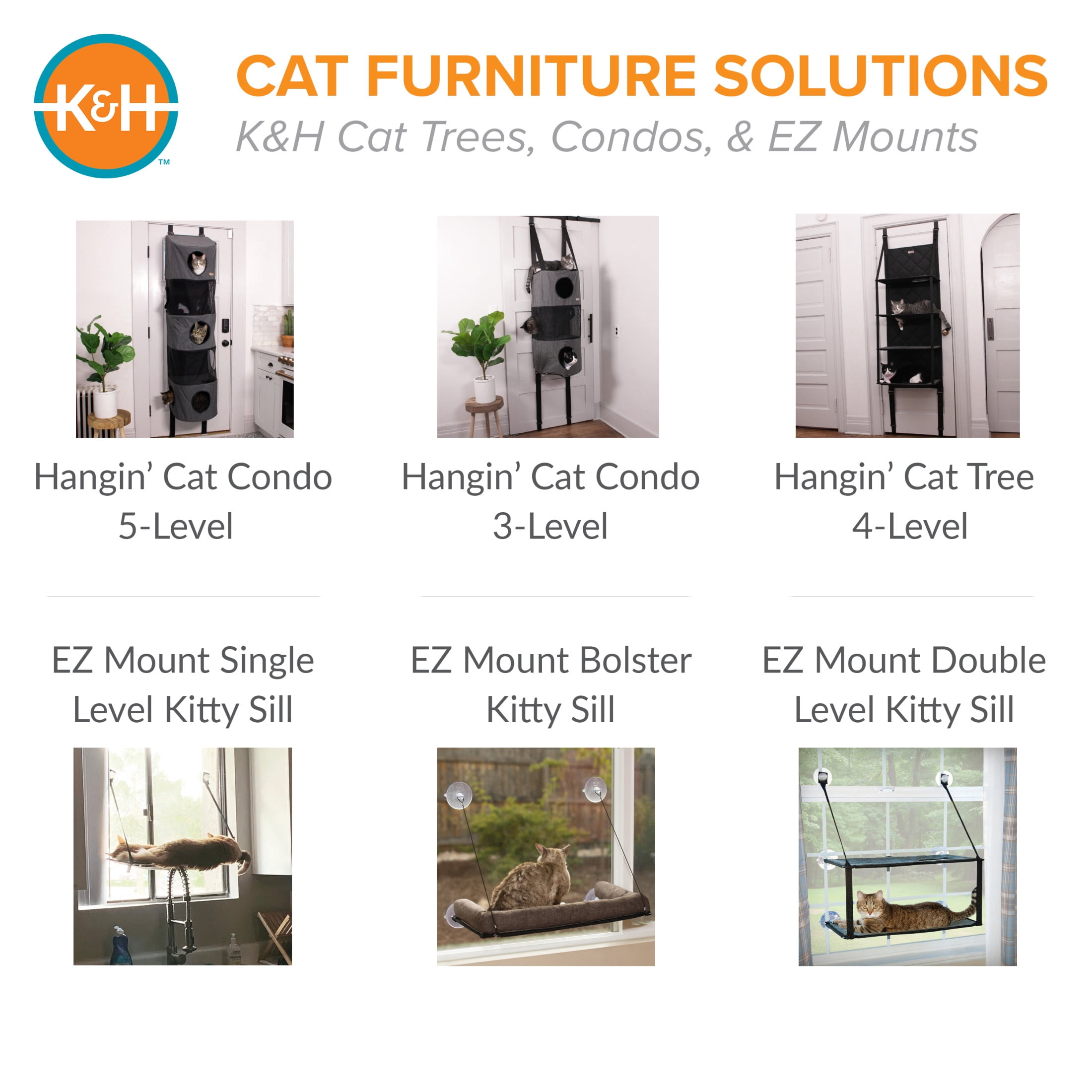 K&H Pet Products Hangin’ Cat Tree - 4 Story Gray 22 X 12 Inches