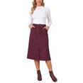 thumbnail image 2 of Womens Corduroy Midi Skirt High Waist A-Line Split Front Casual Fall Winter Long Skirts with Pockets S Burgundy, 2 of 6