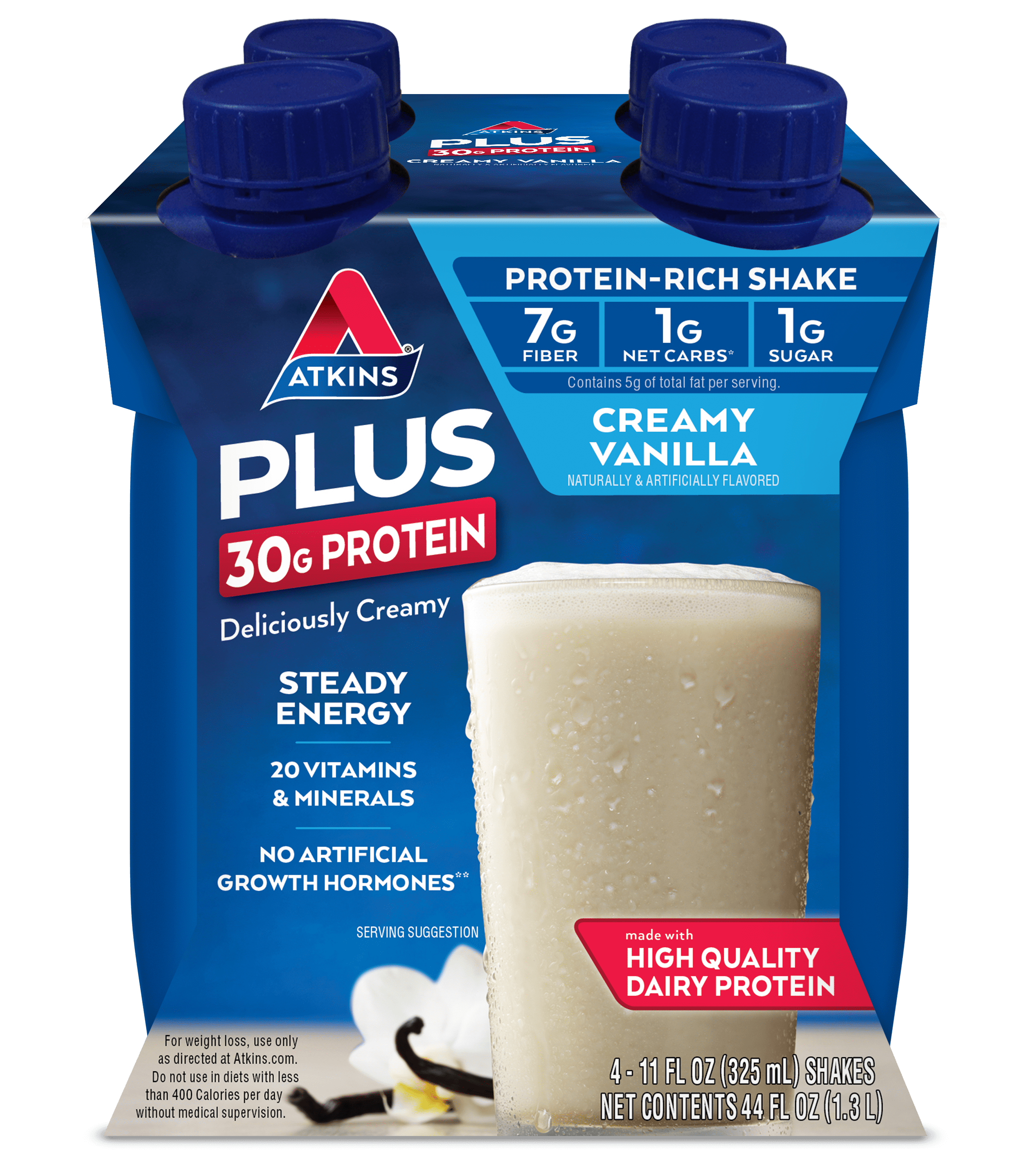 Atkins PLUS Protein & Fiber Shake, Creamy Vanilla, Keto Friendly, 11 oz