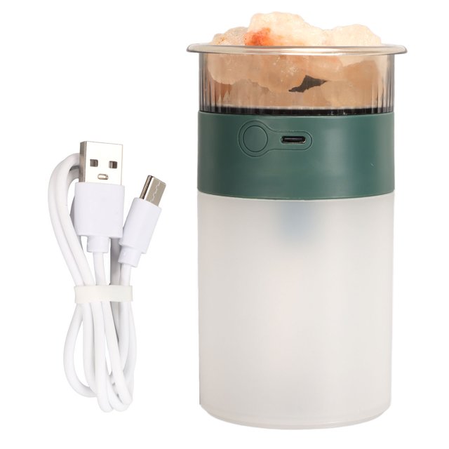 Humidificador de roca, niebla fina, luces LED coloridas, difusor Plug and Play para dormitorio, 250 ml, 5 V, 1 A, verde