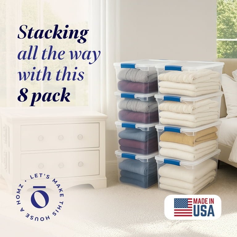 Homz 66 Quart Strong Modular Stackable Storage Containers, Clear