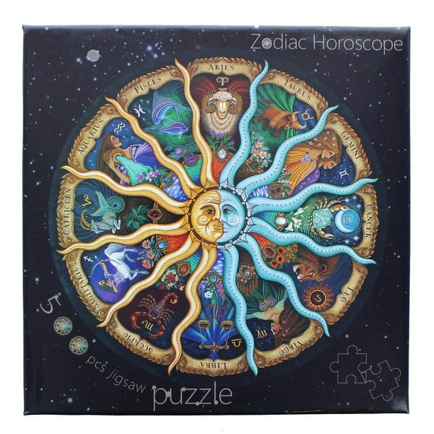 Rompecabezas con forma redonda del horóscopo del zodiaco, 500 piezas