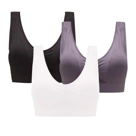 Cyber_Monday Deals! Backless Bra for Women High Impact Sports Bras Minimizer Bra Wireless 3-Pack Women Bra without Wire Free Support Yoga Running Vest Underwear Front Cross Side Buckle Bra 3-Pack Bra