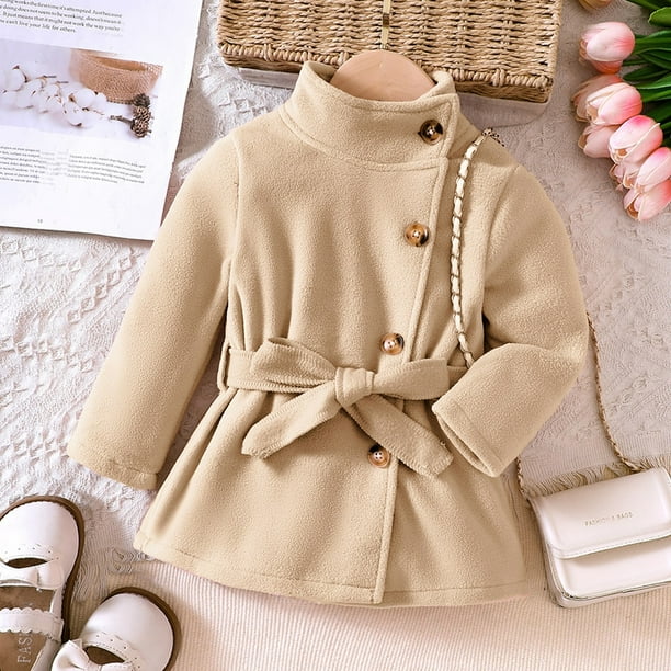 Autumn Style Solid Color Medium High Collar Long Sleeved Trench Coat For Small And Medium Sized Girls