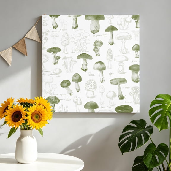 Thanksgiving Fall Canvas Wall Art for Living Room, Vintage Watercolor Green Mushrooms Poster Print Painting for Bedroom Office Home Decoration Wall Pictures Prepare To Hang 8"x8"