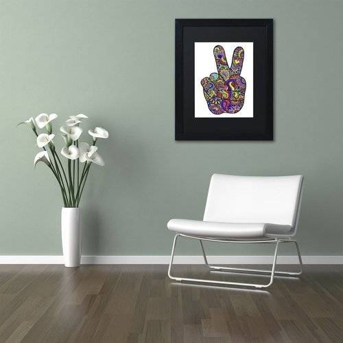 Trademark Fine Art "Psychedelic Mehndi Peace Sign" Canvas Art by Kathy G. Ahrens, Black Matte, Black Frame