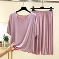 thumbnail image 2 of Bovxnpu Women's Pajamas Set Cotton Ruffle Short Sleeve Capris Pants 2 Piece Pajamas Sleepwear, 2 of 6