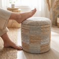 thumbnail image 1 of Carolina Chair & Table Round Handwoven Fabric Storage Ottoman in Yellow, 1 of 8