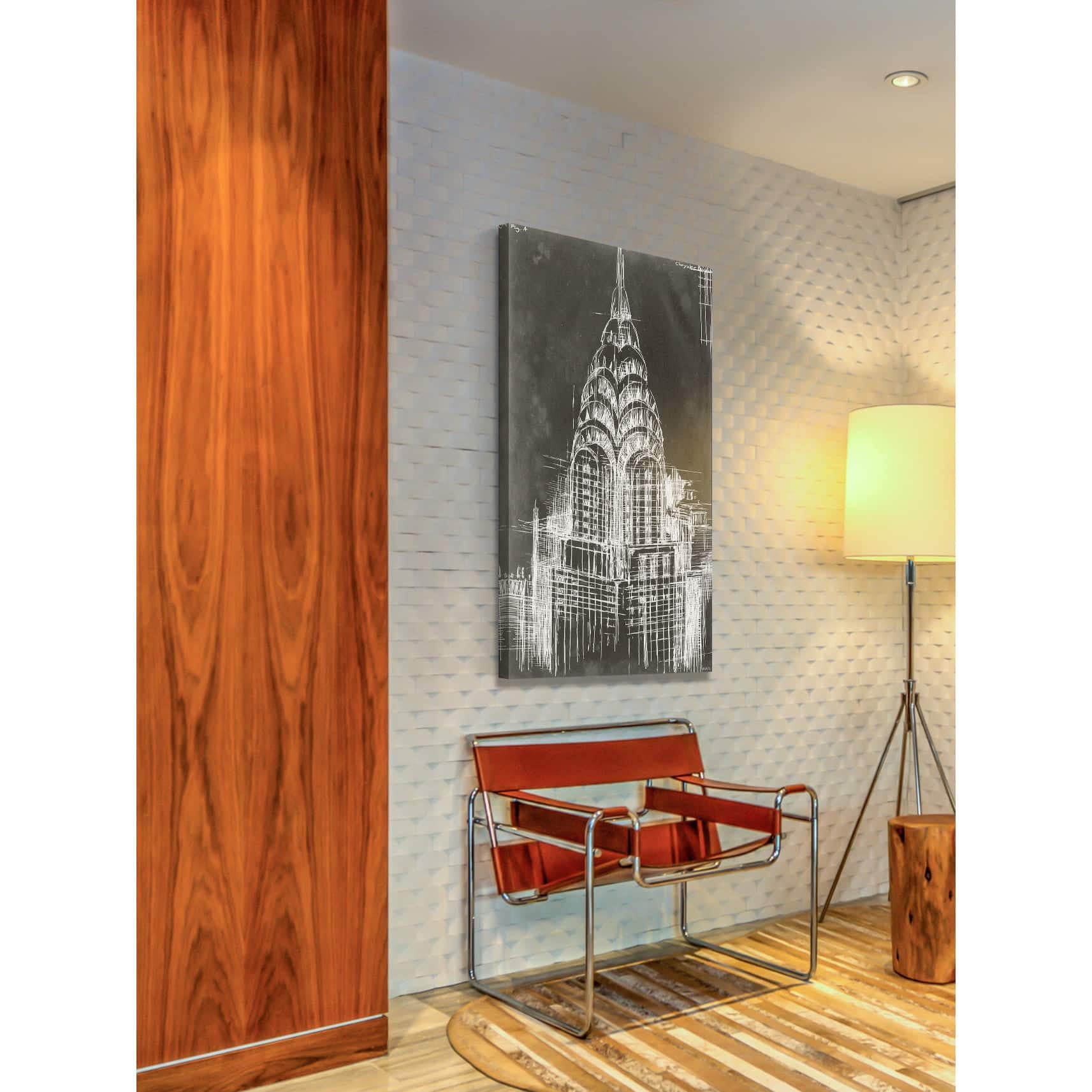MARMONT HILL  - 'Chrysler Blueprint' Painting Print on Wrapped Canvas - Multi-Color 18 x 36