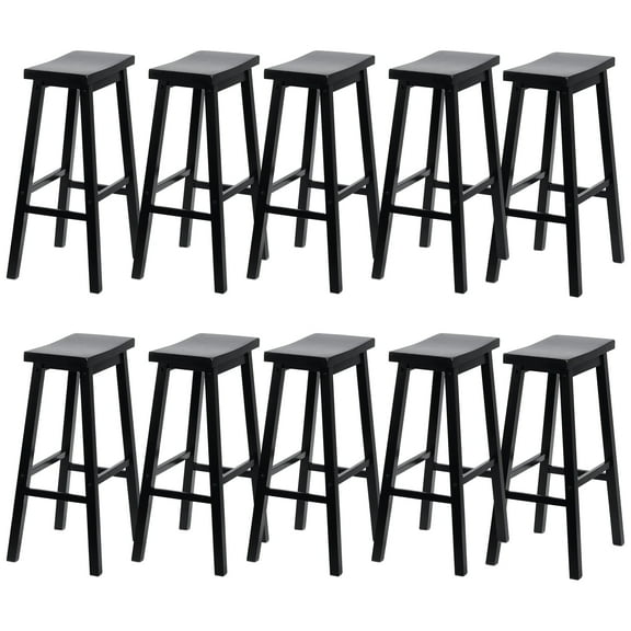 PJ Wood Classic Saddle-Seat 29" Kitchen Counter Stools, Black (10 Pack)