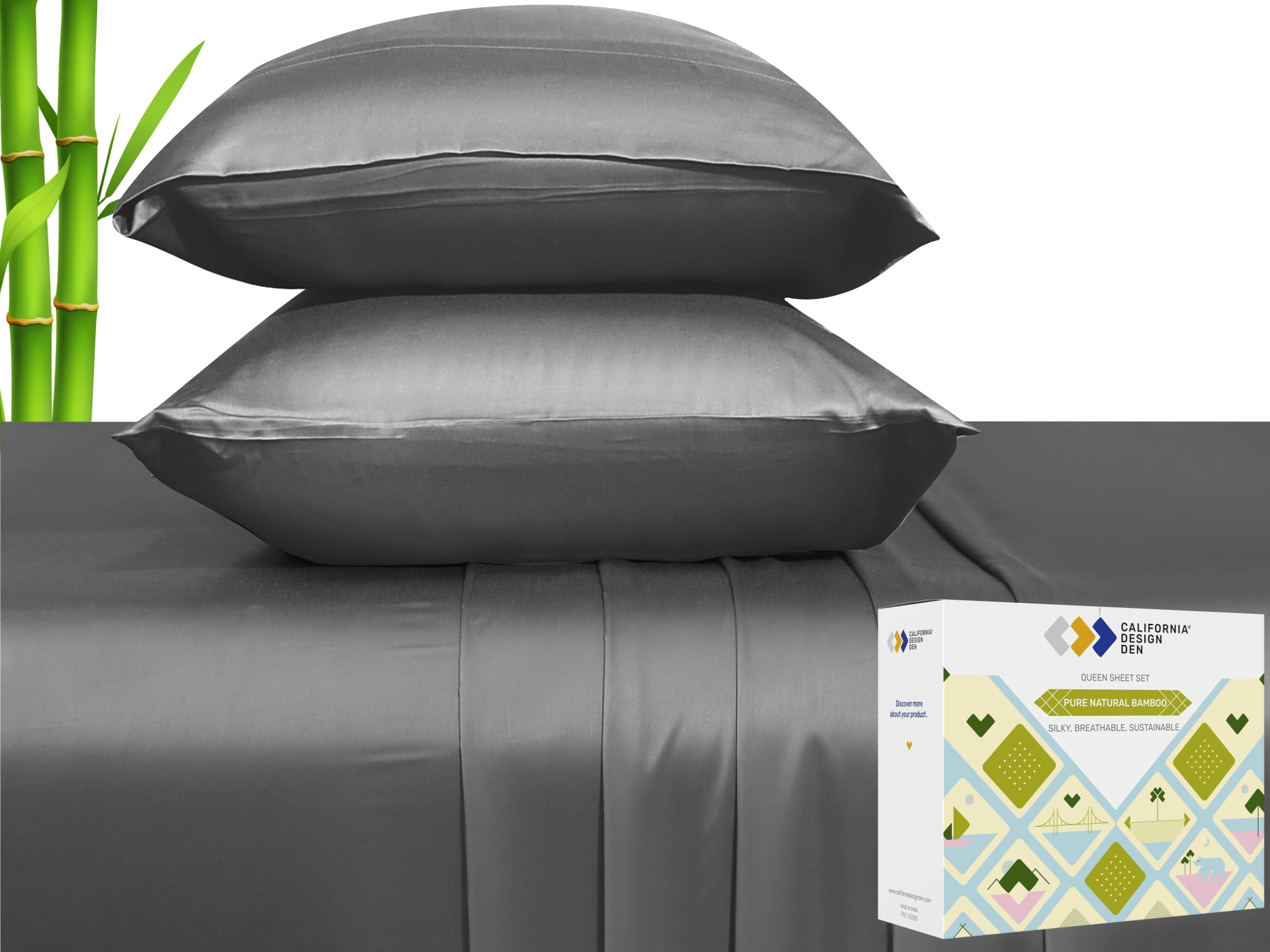 California Design Den Softest Silkiest Cool Dark Gray Full Bed Sheets