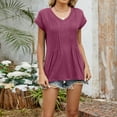 thumbnail image 6 of Tittly T Shirts for Women Spring Tops for Women Womens Tops Casual Summer Sleeve T Shirts Trendy Ruffle Short Sleeve Loose V Neck Tunic Tops Tshirts Shirts Basic Tees Wine S, 6 of 9