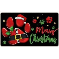 Merry Christmas Dog Cat Paw Prints Decorative Front Door Mat, Xmas Doormat Indoor Outdoor Non-Slip Floor Entryway Rug, Funny Winter Holiday Home Kitchen Decoration Pet Lover Gift 17x30 Inch