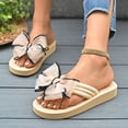 thumbnail image 4 of Rokment Women's Beach Platform Flip Flops Bohemian Flower Lace Bow Memory Foam Dress Slip on Sandals Bride Wedding Casual Flat Thongs Slides Summer Slippers Light Pink Size 6.5, 4 of 6
