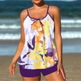 thumbnail image 2 of Plus Size Tankini Set for Women, Two Piece Printed Swimsuits V-Neck with Removable Pads, Summer Beach Bathing Suits Tummy Control Swimwear, 2 of 6