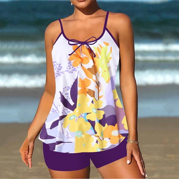 Traje de baño tankini de verano para mujer, talla grande, estampado, bikini dividido, traje de baño de dos piezas para mujer, trajes de baño tankini para mujer, traje de baño de 2 piezas para mujer, t