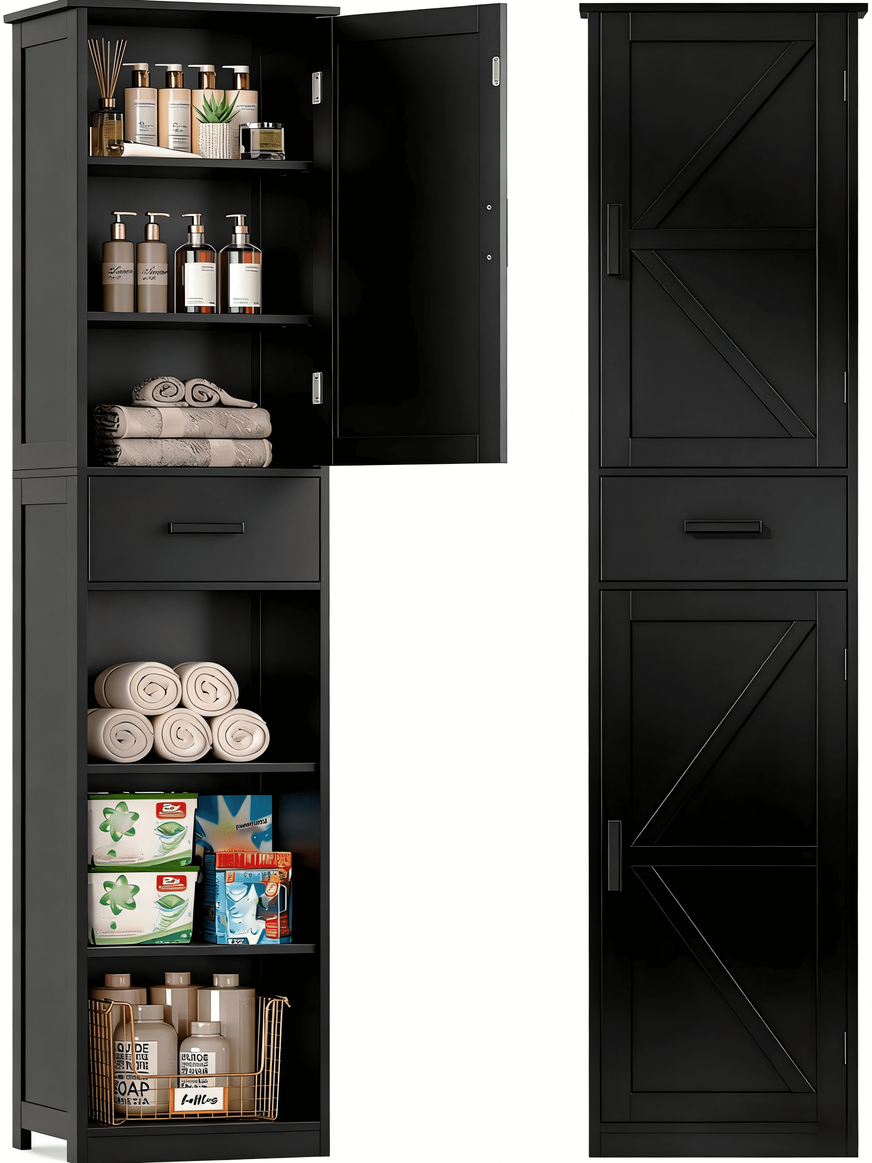 LENLN Modern 67'' Tall Storage Cabinet, 2 Doors & 1 Drawer with Adjustable Shelves, Freestanding Organizer for Kitchen and Bathroom