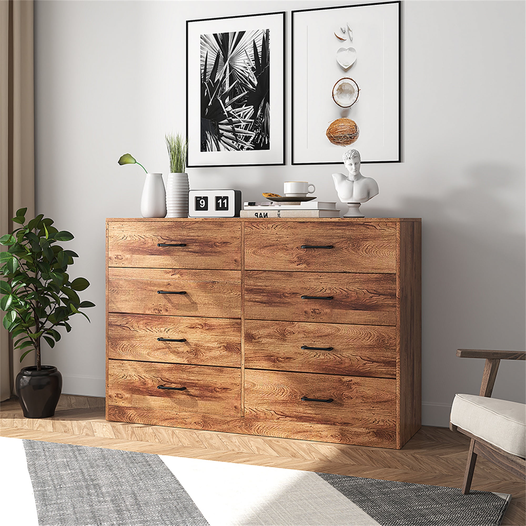 Kadyn 8 Drawer Bedroom Dresser with 4 Tiers, Bookshelf Shelves, Wooden Chest of Drawers with Black Handles, Table Sideboard, Furniture Storage Tower Cabinet Kadyn 8 Drawer Bedroom Dresser with 4 Tiers, Bookshelf Shelves, Wooden Chest of Drawers with Black Handles, Table Sideboard, Furniture Storage Tower Cabinet