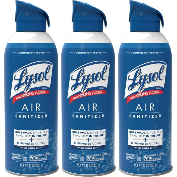 Lysol Air Sanitizer Spray, For Air Sanitization and Odor Elimination, White Linen Scent, 10 Fl. Oz (Pack of 3)