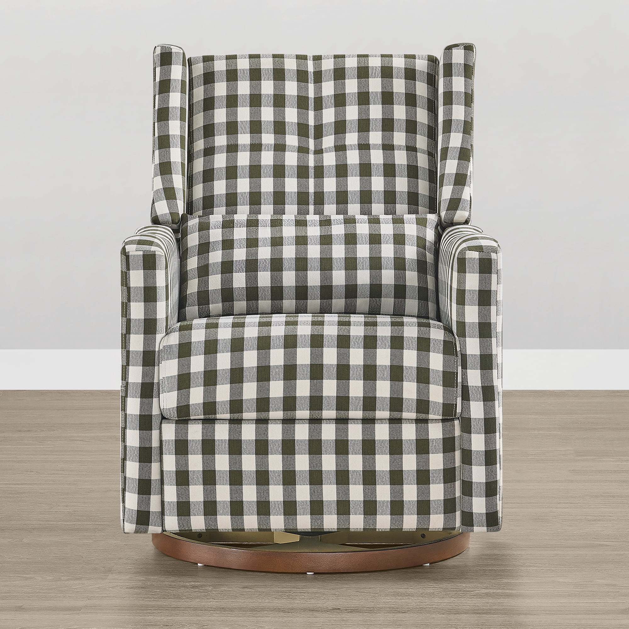 Spruce & Spring Swivel Glider Recliner Chair for Living Room & Nursery, Chenille Fabric, Black & Cream Plaid