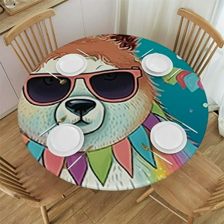 

HAOXIT Round Tablecloth Halloween Skull Geometric Washable Polyester Table Cloth Table Cover Decorations for Picnic Kitchen Holiday Party 38-42