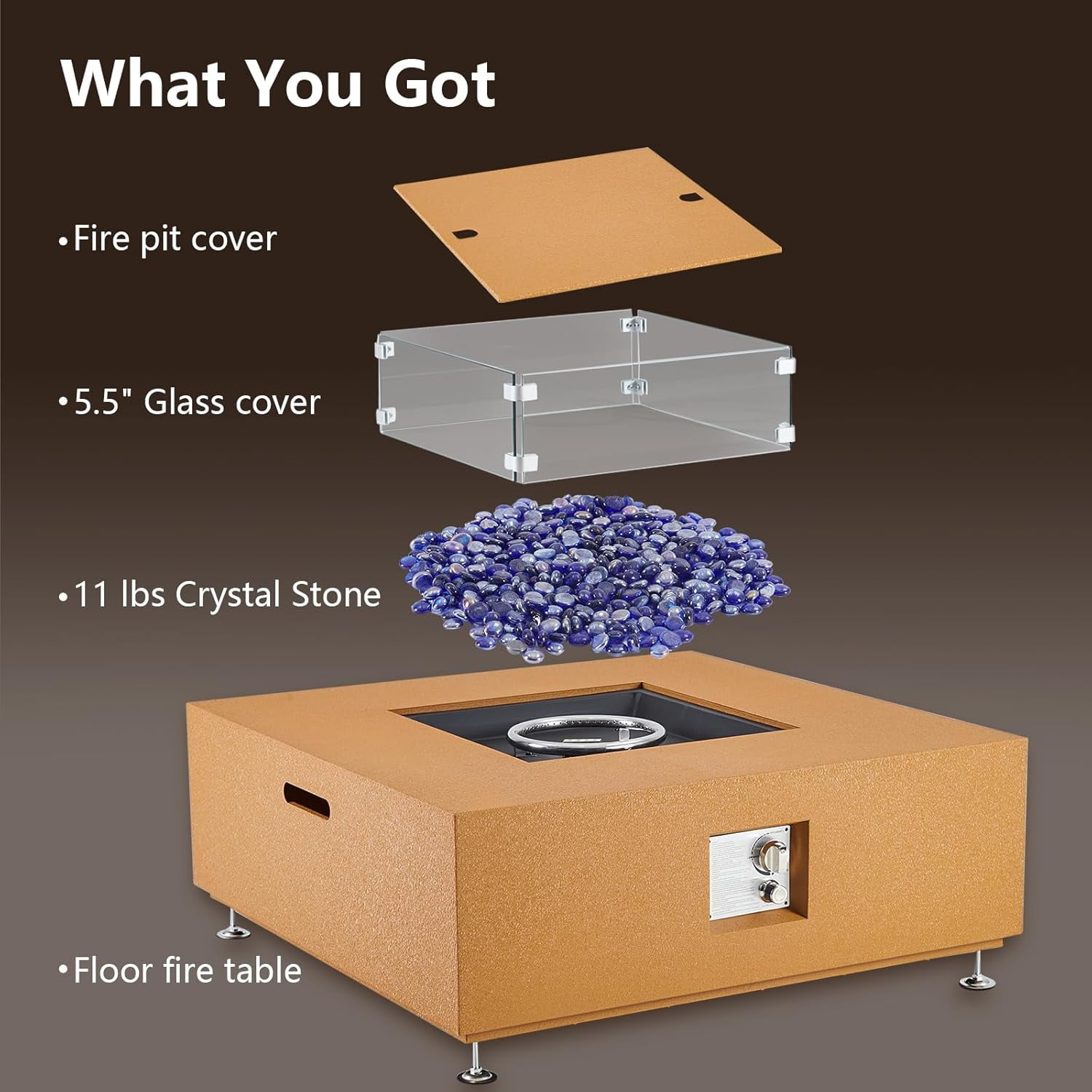 36" Propane Fire Pit Table，50000BTU Fire Table with Wind Guard, 11LBs Glass Beads & Rain Cover, Sturdy Steel Anti-rust Finish & CSA Safety Certified Outdoor Firepit for Patio Yard Garden(Orange)