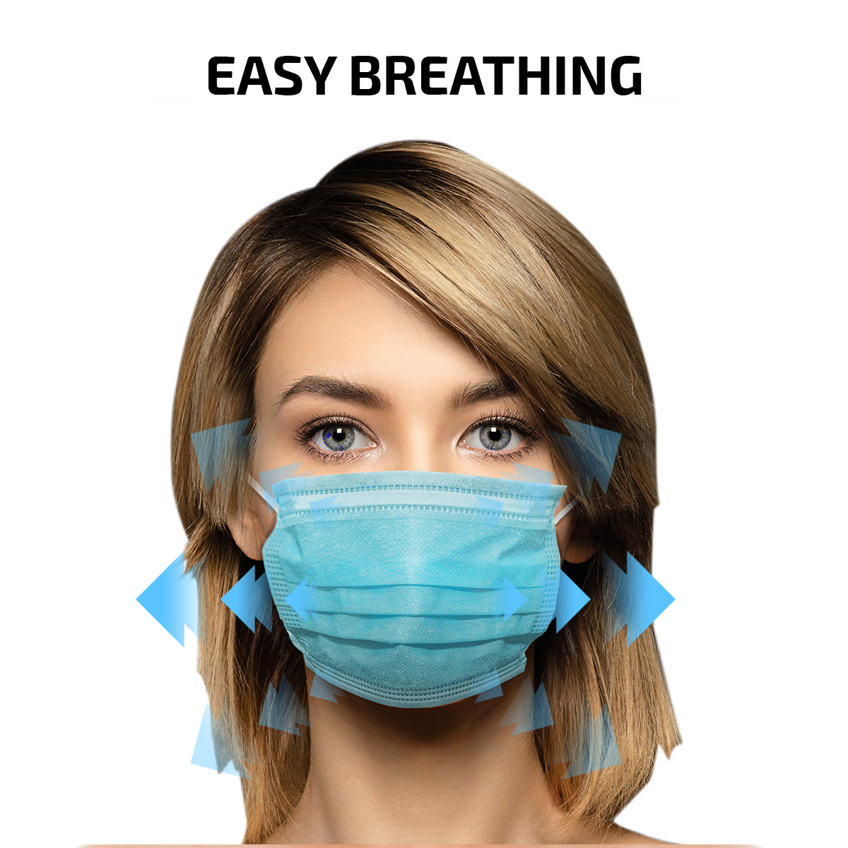 25 CT Disposable Ear loop Nose Clip Face Mask Blue 3 Ply Non-Woven Soft Fabric & Comfortable Outdoor Cover Guard Protection Breathable to Dust, Pollution, Fluids with Reusable Bag Package By Nifola - image 5 of 7