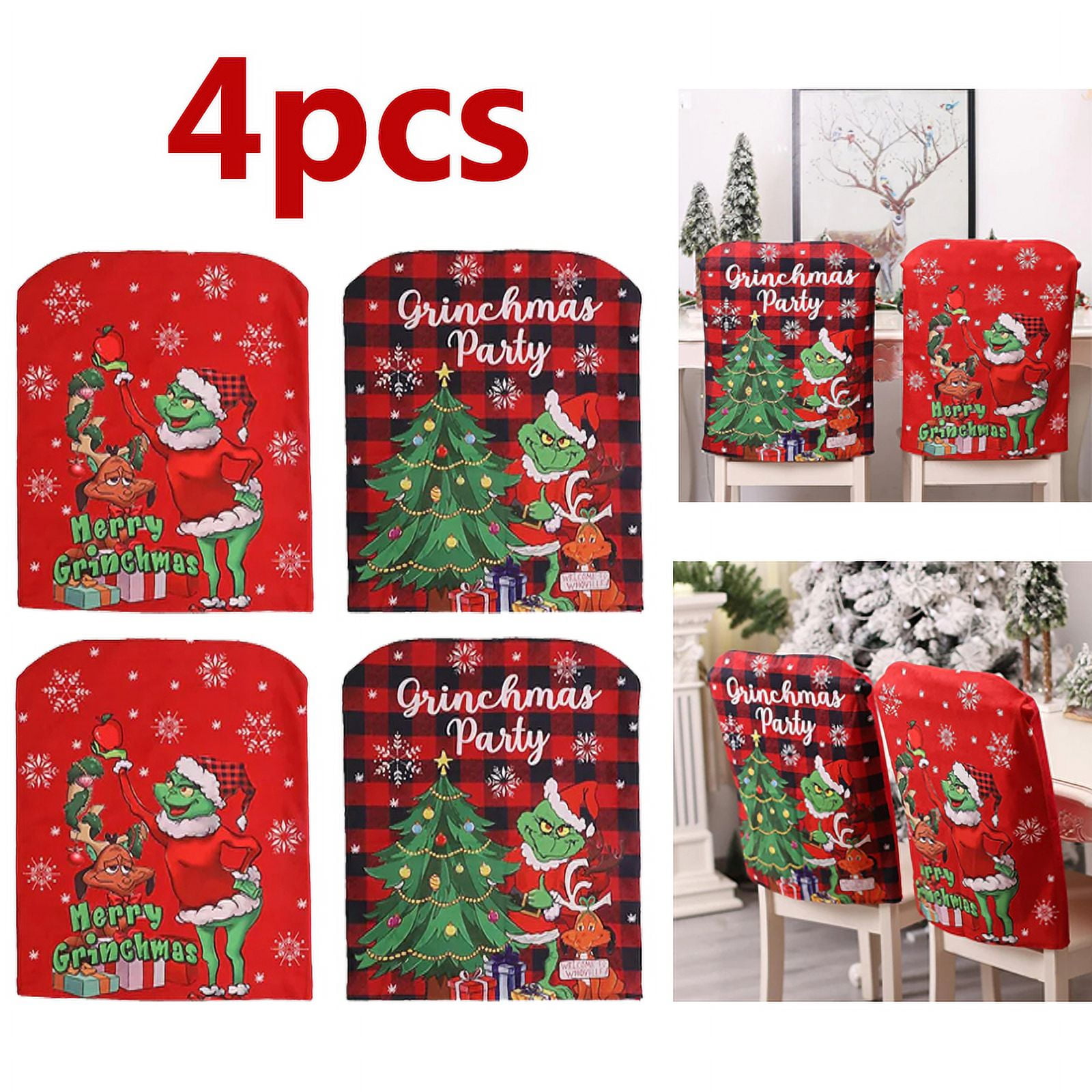 4 Pcs Grinch Christmas Chair Covers Christmas Chair Back Covers for Dining Room Chair Slipcovers for Christmas Kitchen Wedding Hotel Holiday Party Decor Walmart