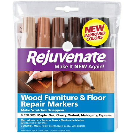 Rejuvenate New Improved Colors Wood Furniture & Floor Repair Markers Make Scratches Disappear in Any Color Wood Combination of 6 Colors Maple Oak Cherry Walnut Mahogany and