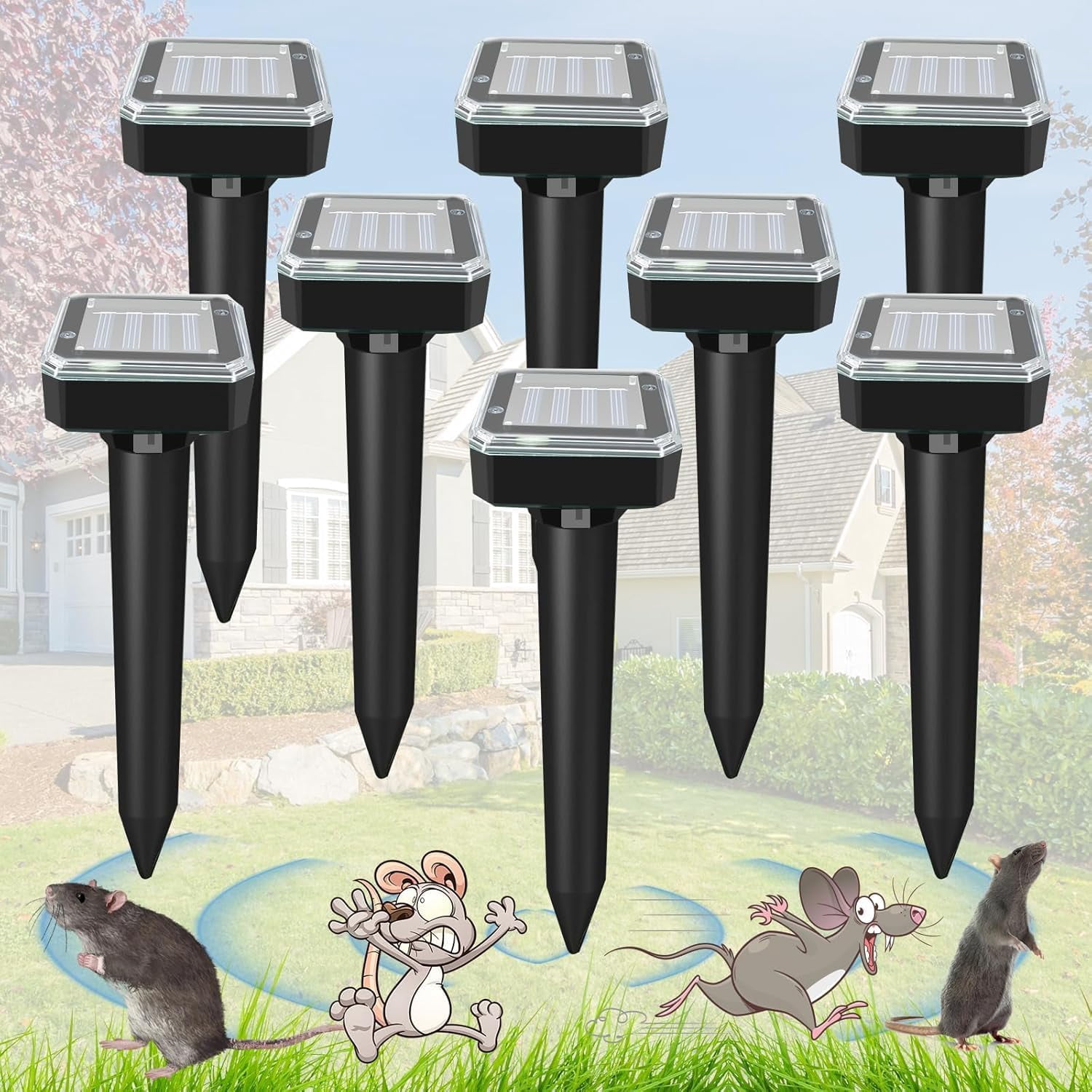 Ultrasonic Mole Repellent,Solar Powered Gopher Mole Repellent Stakes for Chipmunks,Snake,Gophers,Voles,Waterproof Sonic Moles Deterrent for Outdoor Garden,Home (4 Pack)