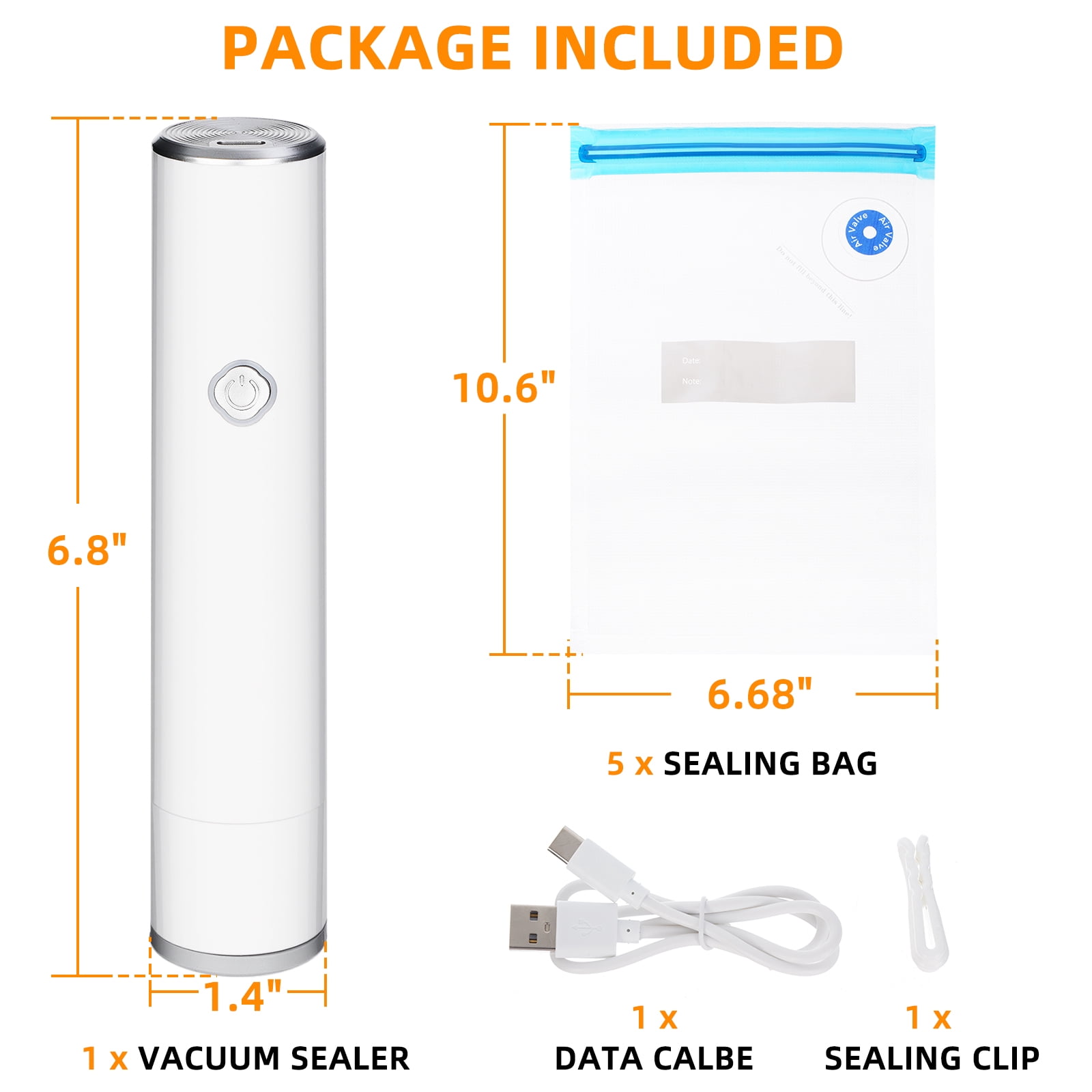 Handheld Vacuum Sealer with 5 Reusable Bags YEERSWAG Powerful Compact Vacuum Sealer for Food, Seal Meal Saver, Portable Food Sealer for Storage & Preservation, White