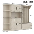 thumbnail image 3 of 66'' Entryway Hall Tree and Storage Cabinet, Multifunctional Left-right Combination Hall Cabinet with Shelf and 4 Hooks, Storage Cabinet/ Hall Tree 2 in 1 for Mudroom, Hallway, Living Room, Beige, 3 of 9