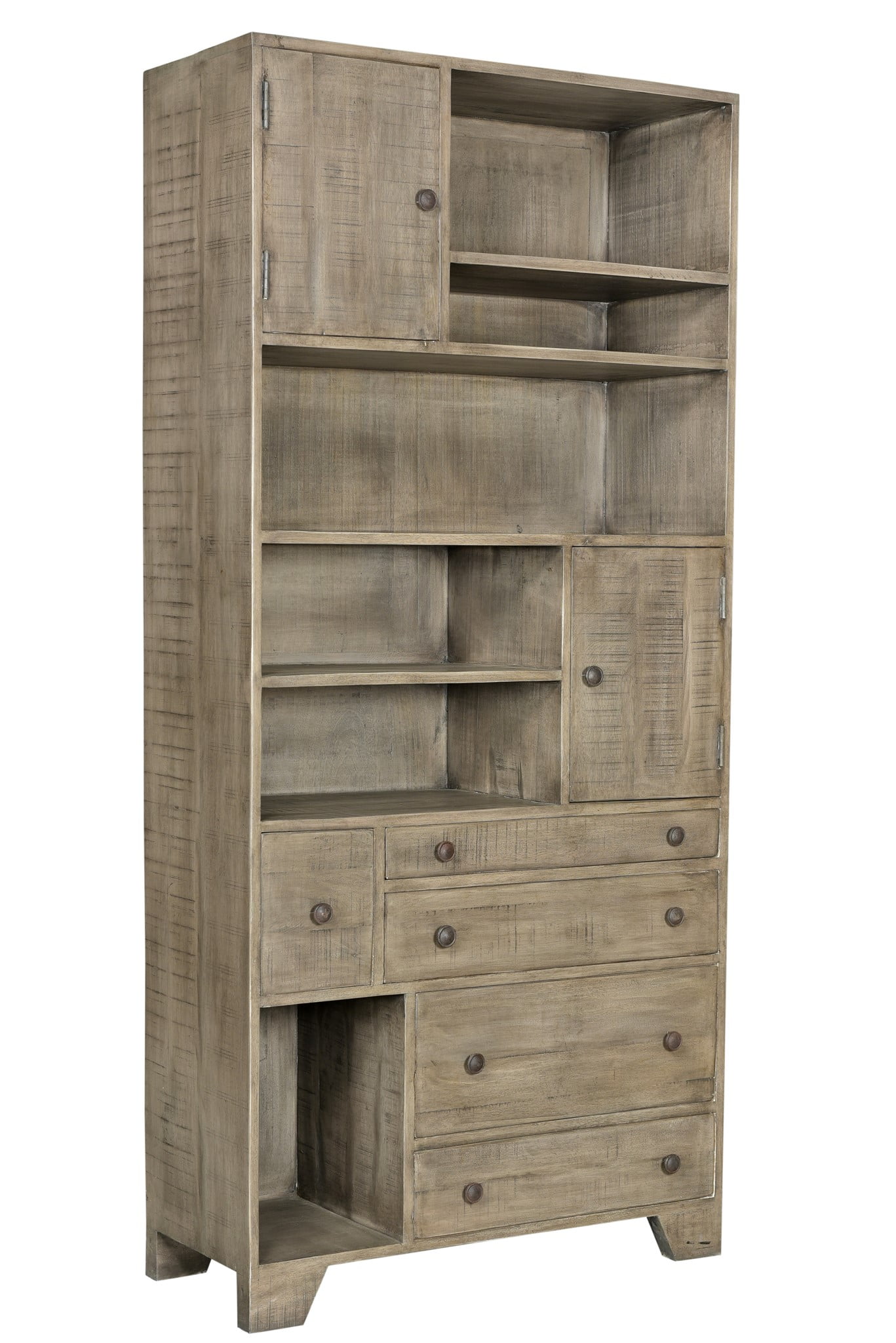 Crestview Mango Wood Distressed Grey 2 Door 5 Drawer Bookcase CVFNR693