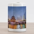 thumbnail image 2 of City Ceramic Toothbrush Holder, Guiyang China Skyline at Jiaxiu Pavillion on the Nanjing River Cityscape at Dusk, Decorative Versatile Countertop for Bathroom, 4.5" X 2.7", Multicolor, 2 of 4