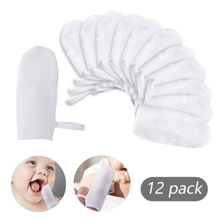 EIMELI 12 PCS Soft Baby Mouth Cleaning Gauze Finger Cots For Cleaning Teeth/Tongue/Milk Stains BPA-Free Brush For Newborn/Infant/Toddlers/Kids Over Three Months Old