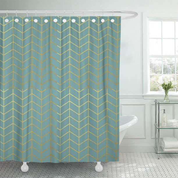 ATABIE Modern Herringbone Pattern Faux Gold Teal Geometric Seafoam
