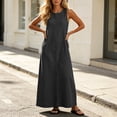 thumbnail image 4 of Vivianyo HD Women's Crew Neck Denim Maxi Dress, Sleeveless Loose Straight Casual Summer Long Dresses for Women Vacaton, Sizes S-5XL, 4 of 7